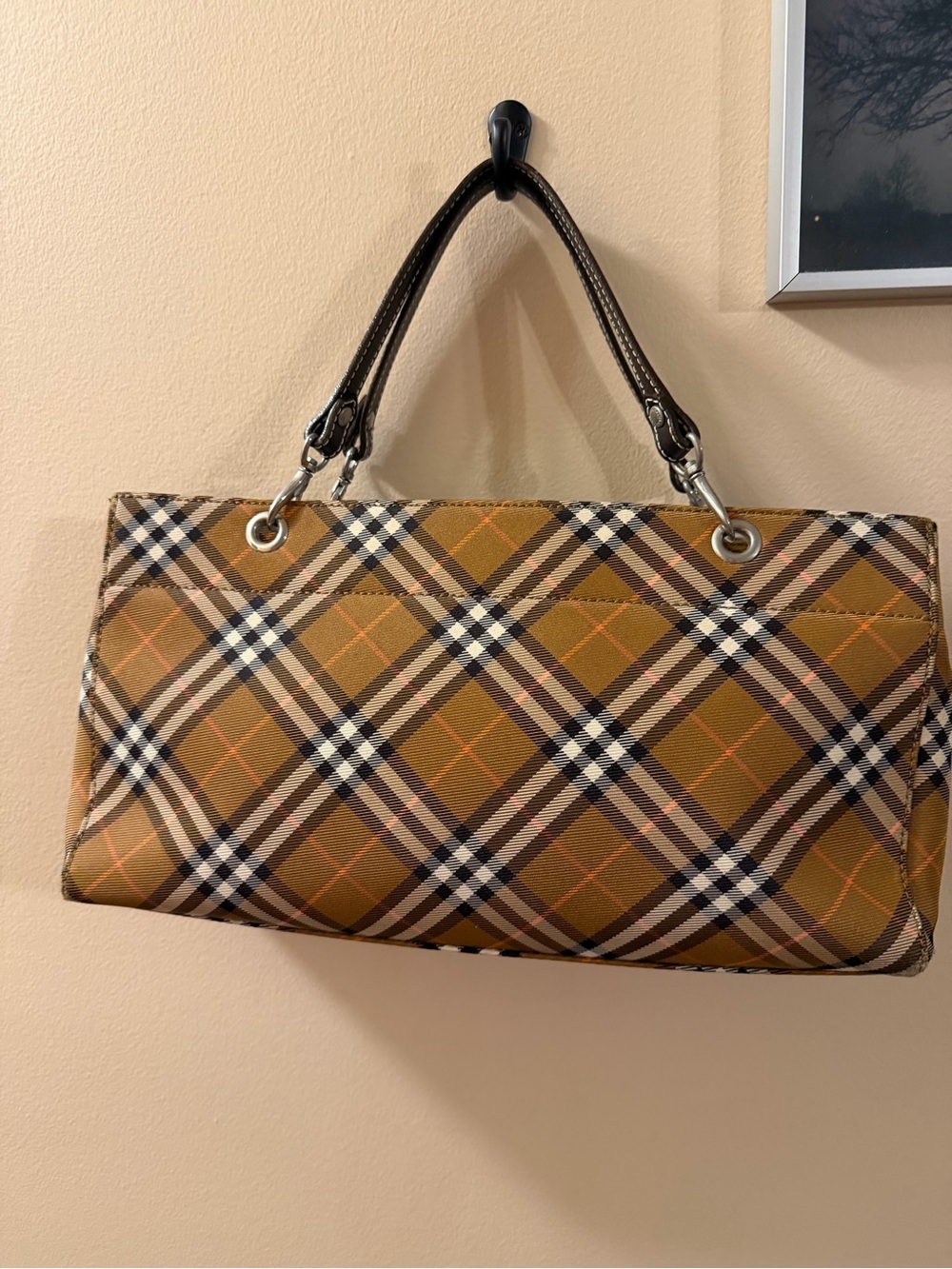 Burberry Blue Label Classic Plaid Tote Handbag in Mustard and Brown